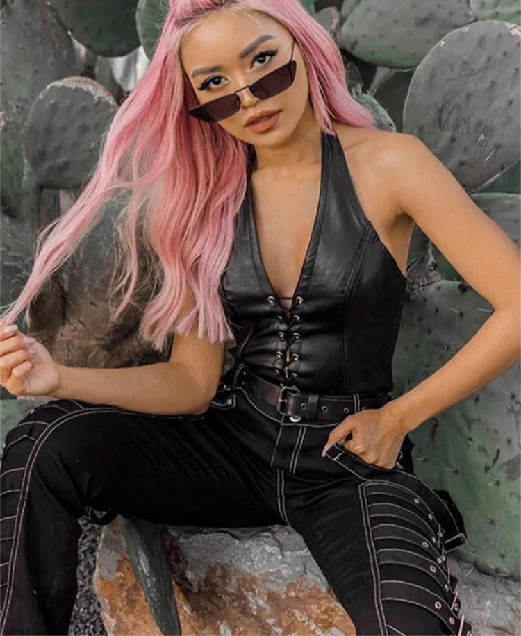 Y2K Leather Crop Top