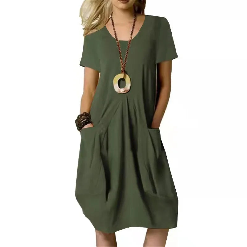 Casual Linen Blend Short Sleeve Dress