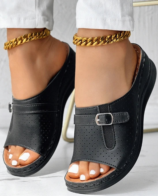 Elegant Buttoned Heel Sandals