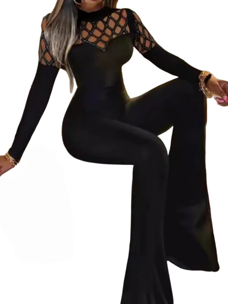 Diamond Mesh Slim Jumpsuit