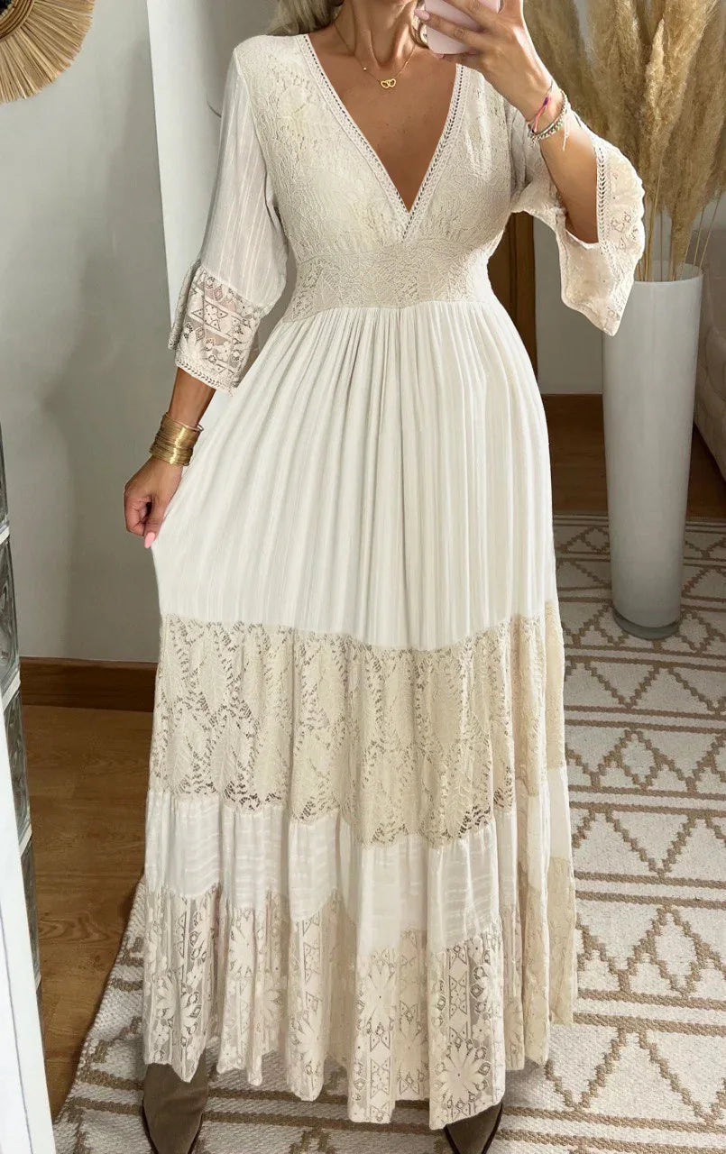 Floral Lace V-Neck Maxi Dress