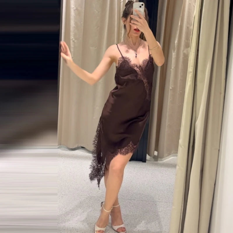 Lace Asymmetric Slip Mini Dress