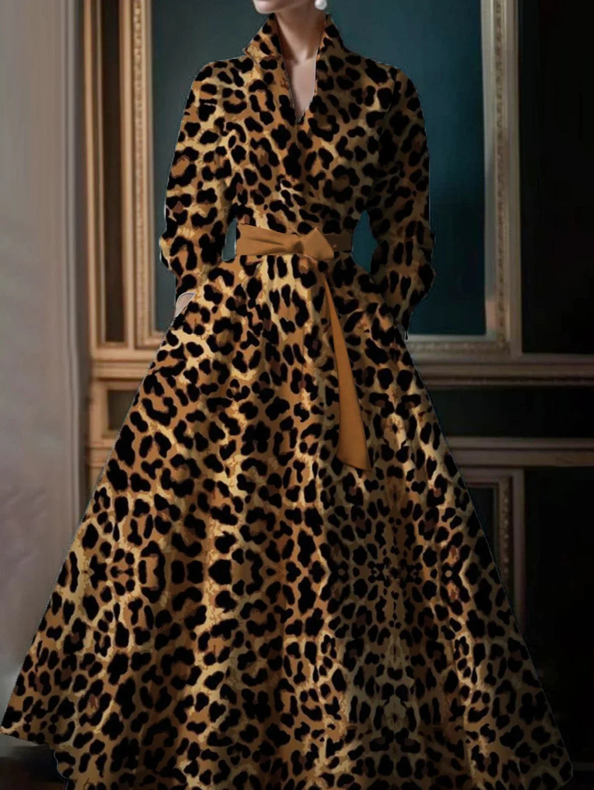 Boho Leopard Print Maxi Shirt Dress