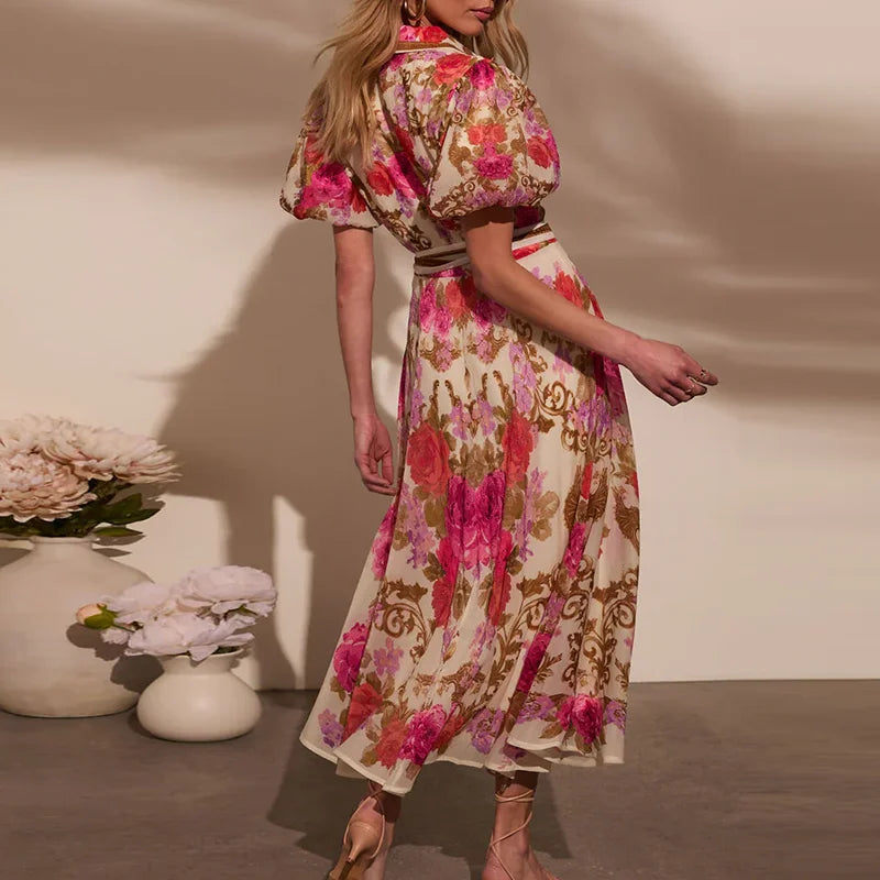 Bohemian Floral Lace-Up Summer Dress