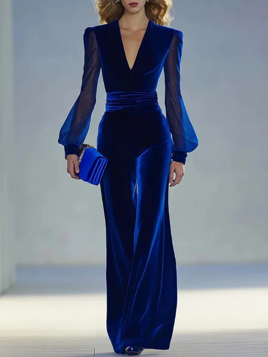 Mesh V-Neck Jumpsuit