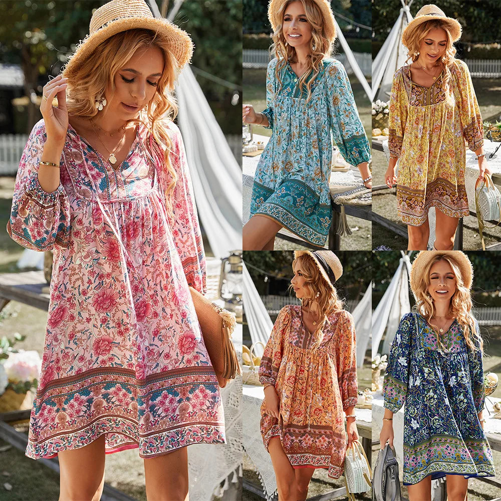 Bohemian Print V-Neck Dress