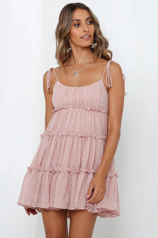 Vintage Floral Print Backless Mini Dress
