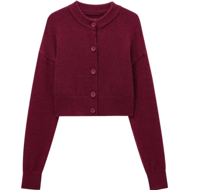 Beige Green Cropped Cardigan