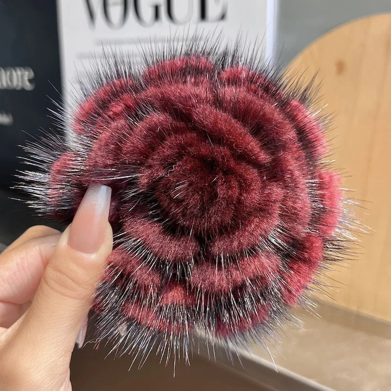 Real Mink Fur Flower Brooch