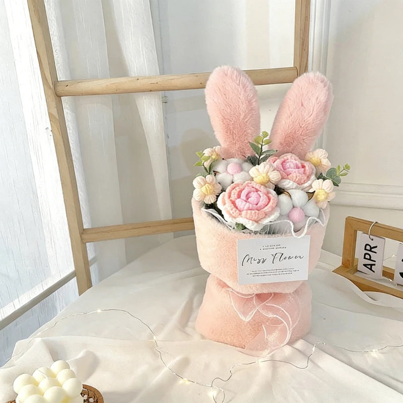 Handmade Knitted Rose Bouquet with Rabbit Ears