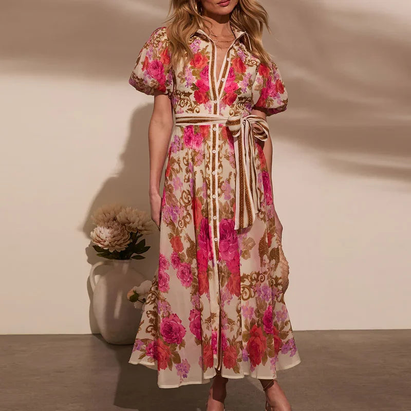Bohemian Floral Lace-Up Summer Dress