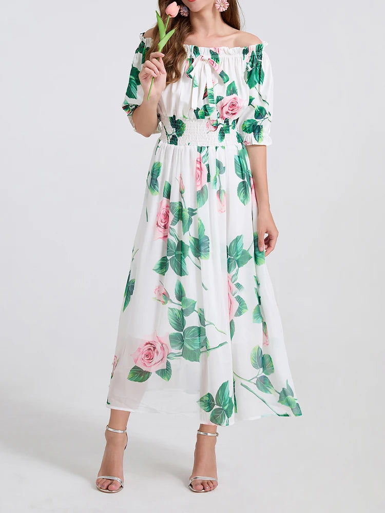 One-Shoulder Printed Swing Dress