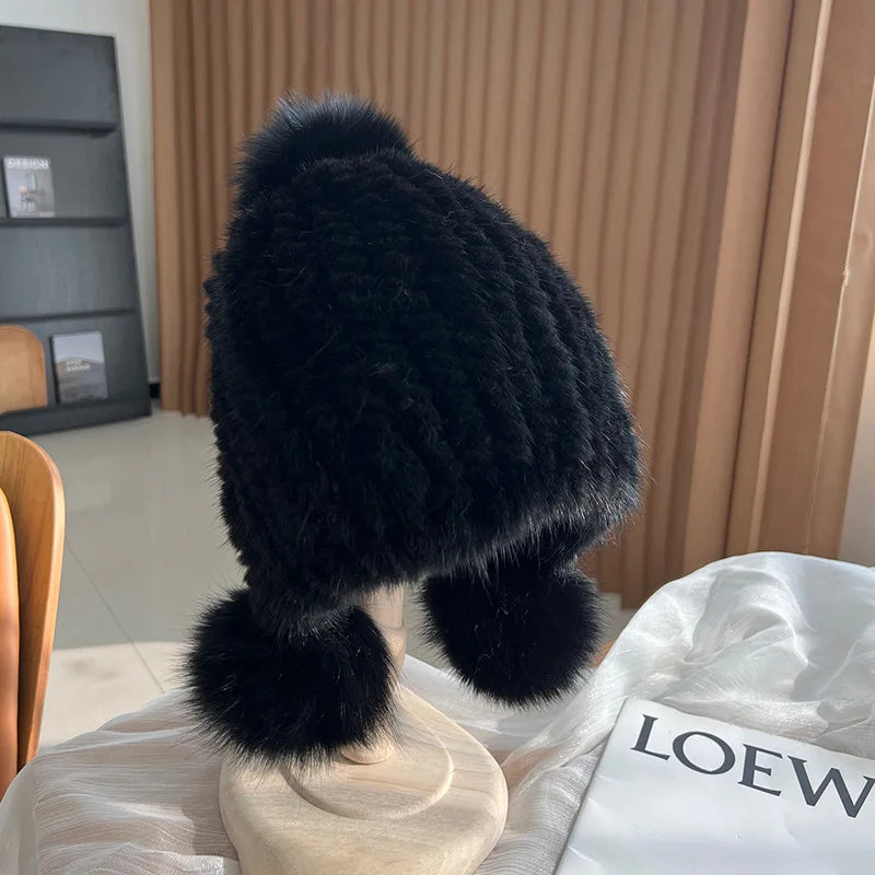 Real Mink Fur Spiral Beanie