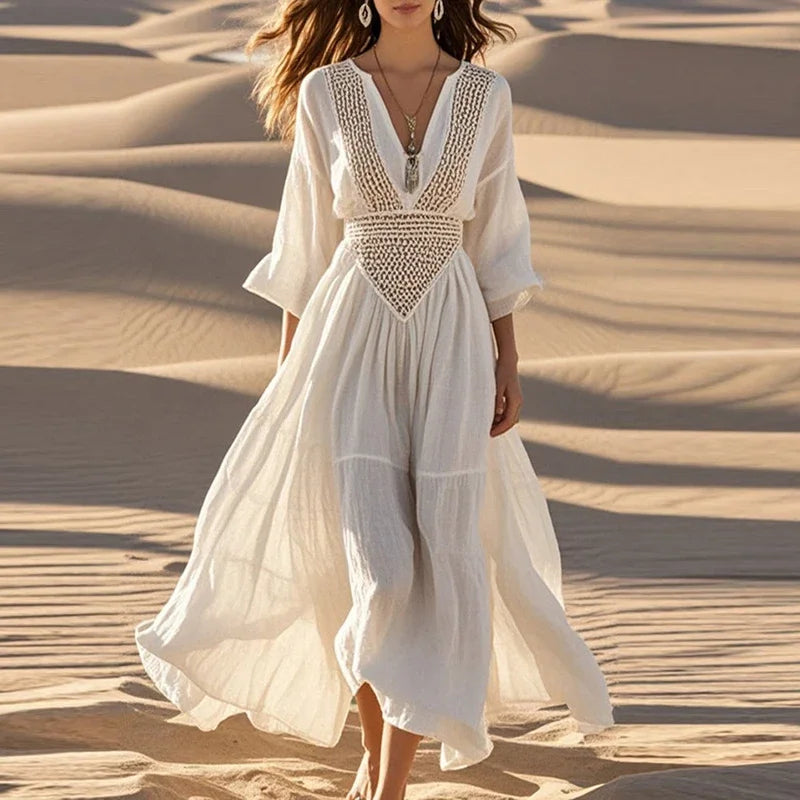 Women’s White Boho Beach Dress