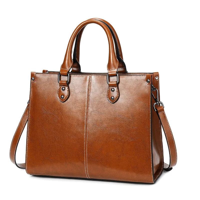 Genuine Leather Box Tote
