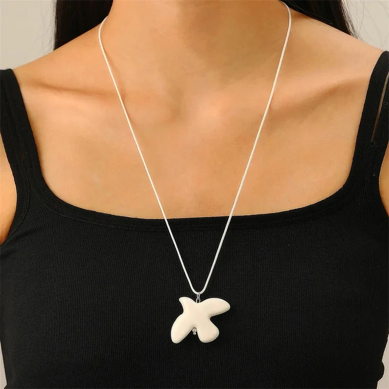 Ceramic Dove Hoop Necklace