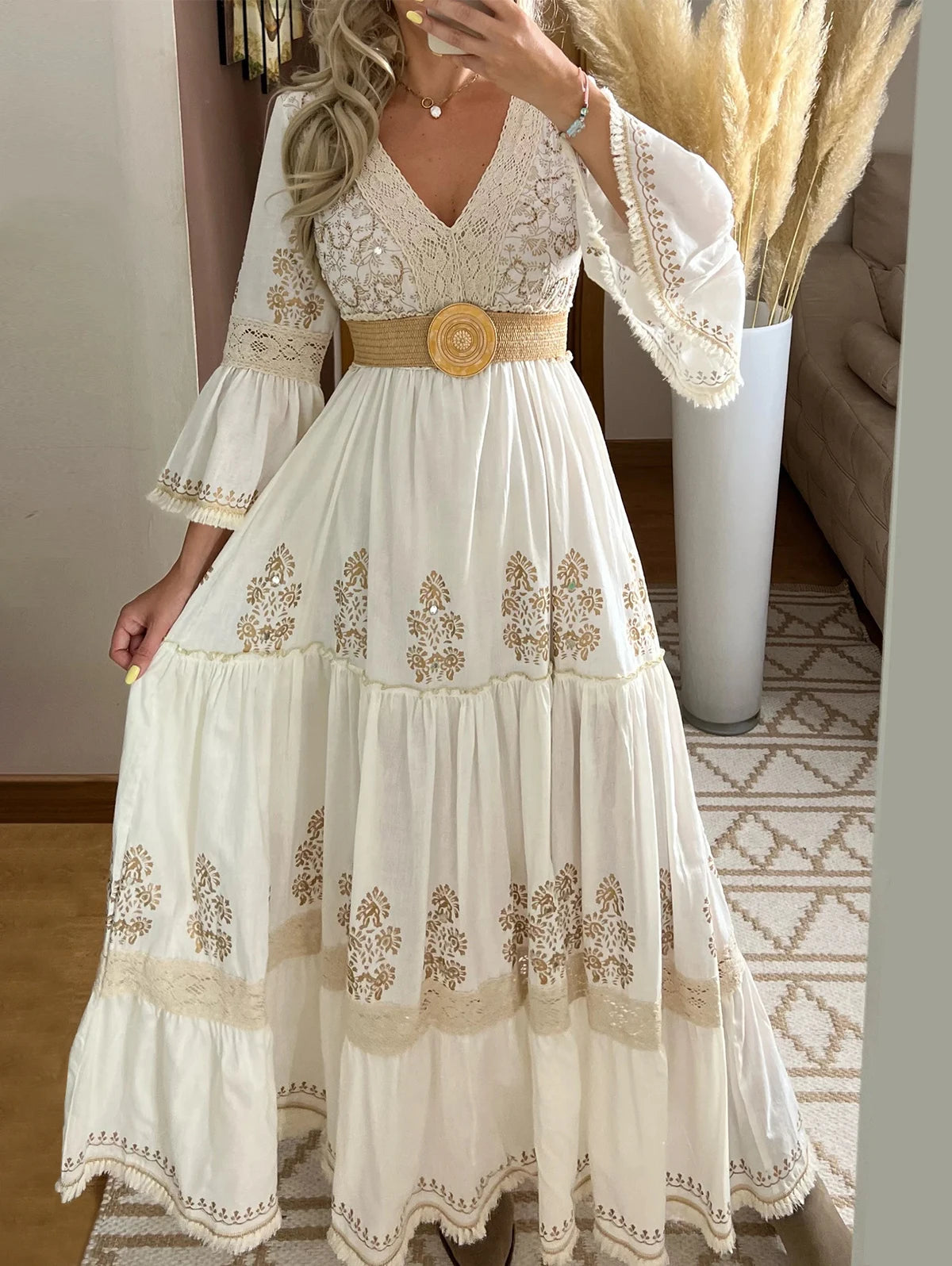 Floral Lace V-Neck Maxi Dress