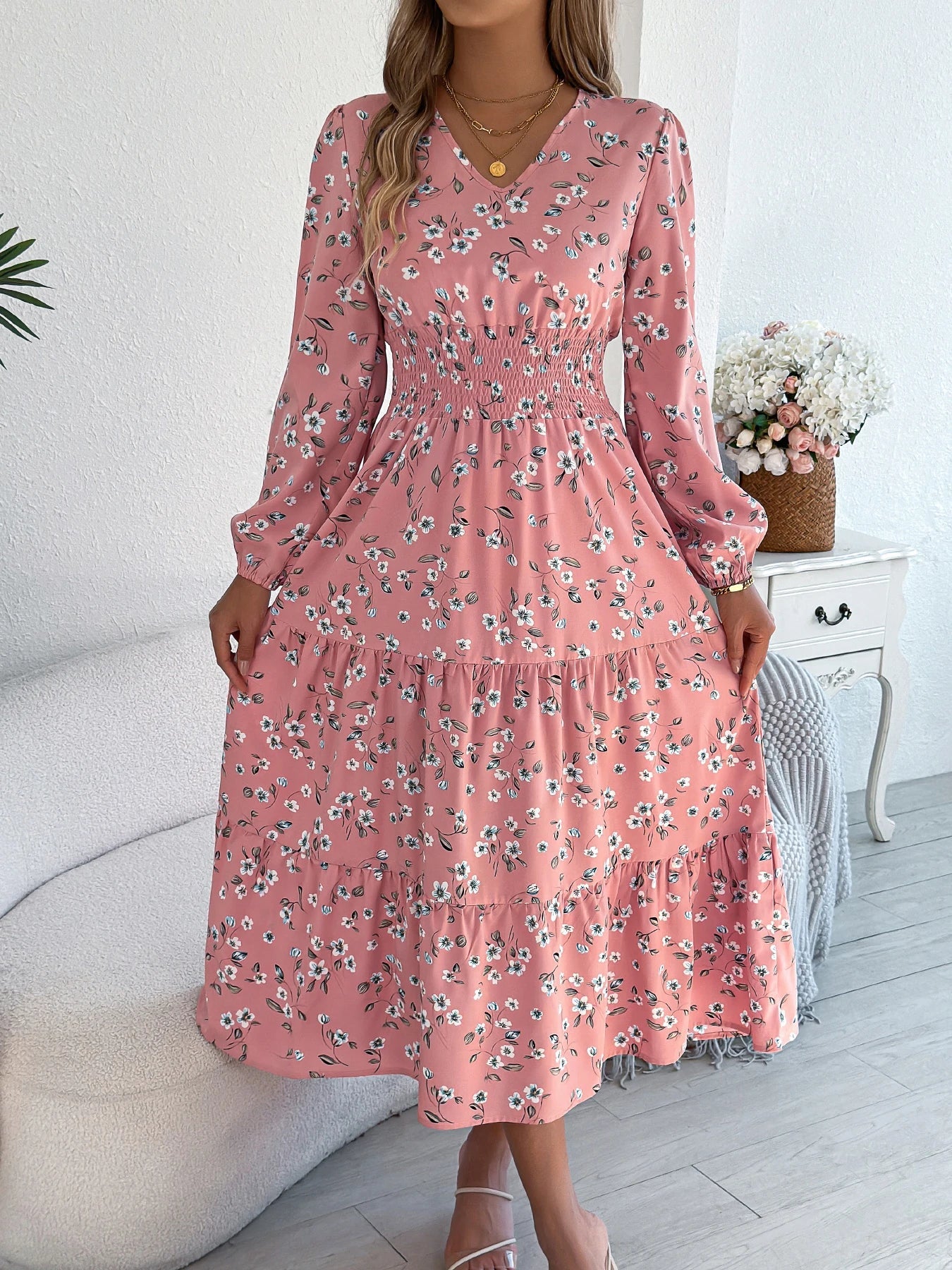 Floral V-Neck A-Line Dress