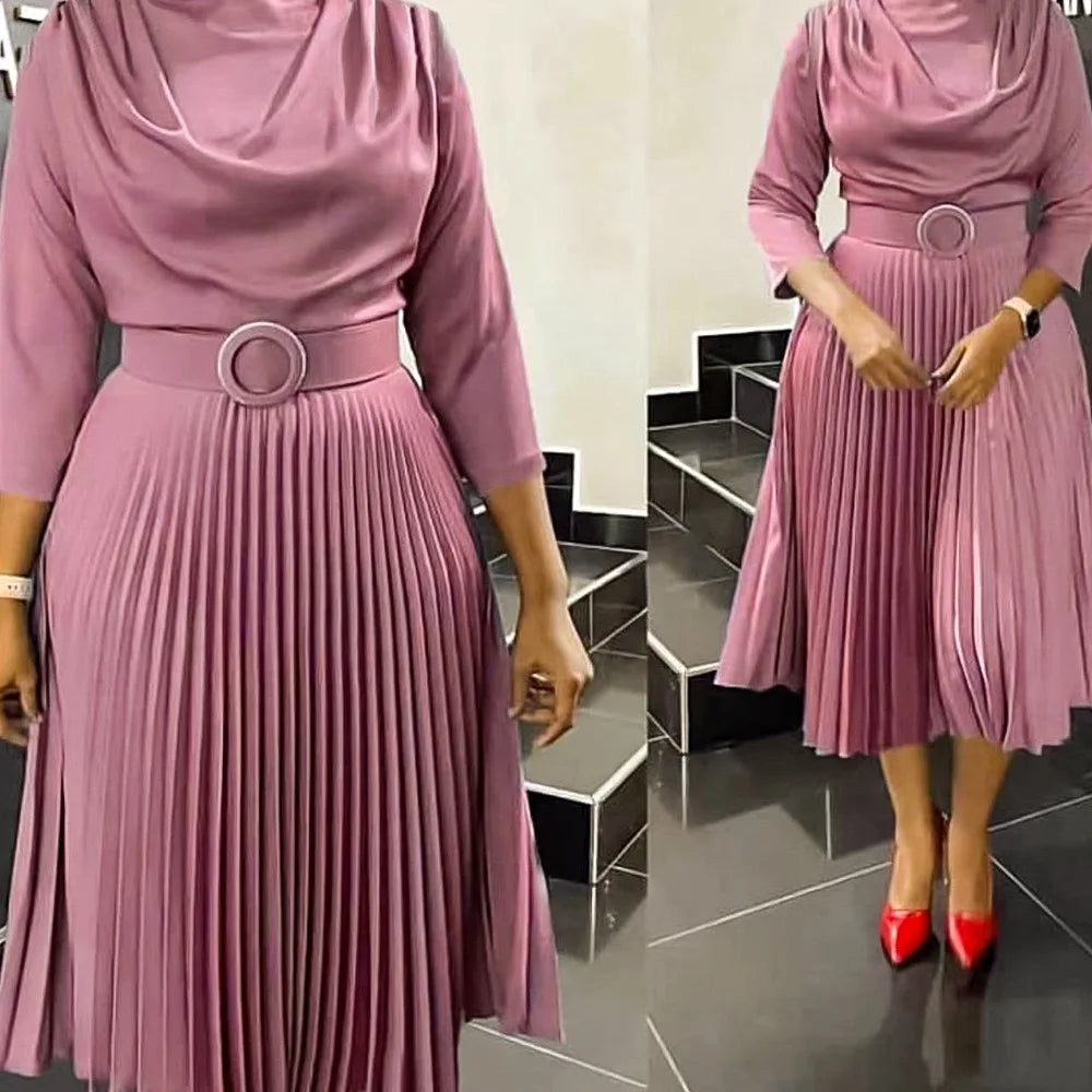 Elegant Pleated Office Dress