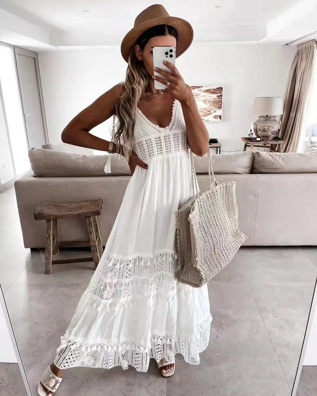 White Lace Cotton Sundress