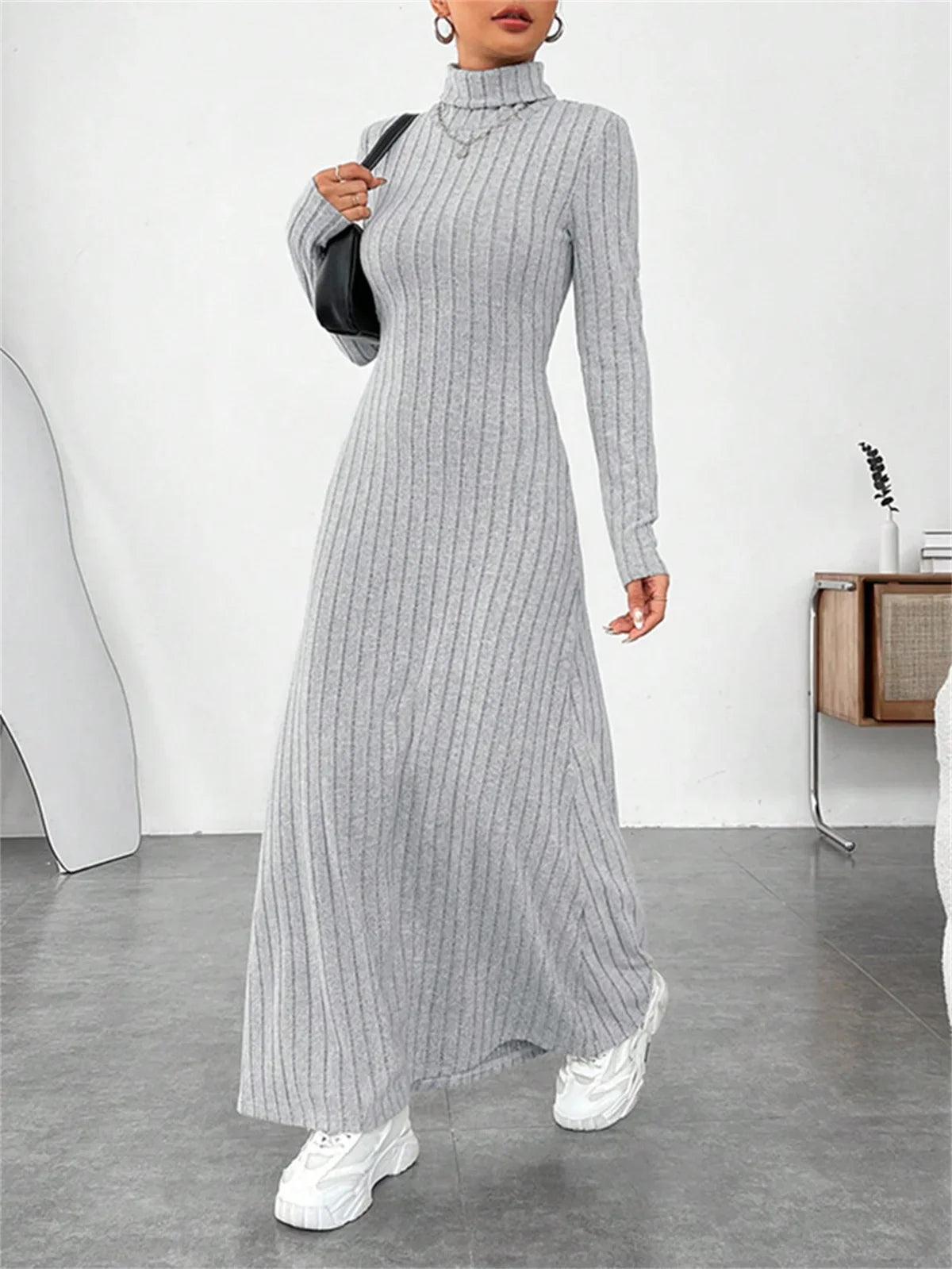 Turtleneck Knit Maxi Dress