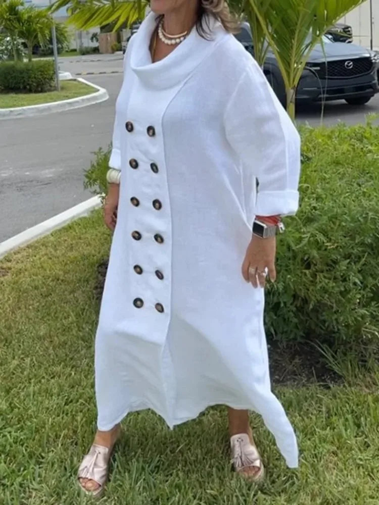 Buttoned High Neck Maxi Dress