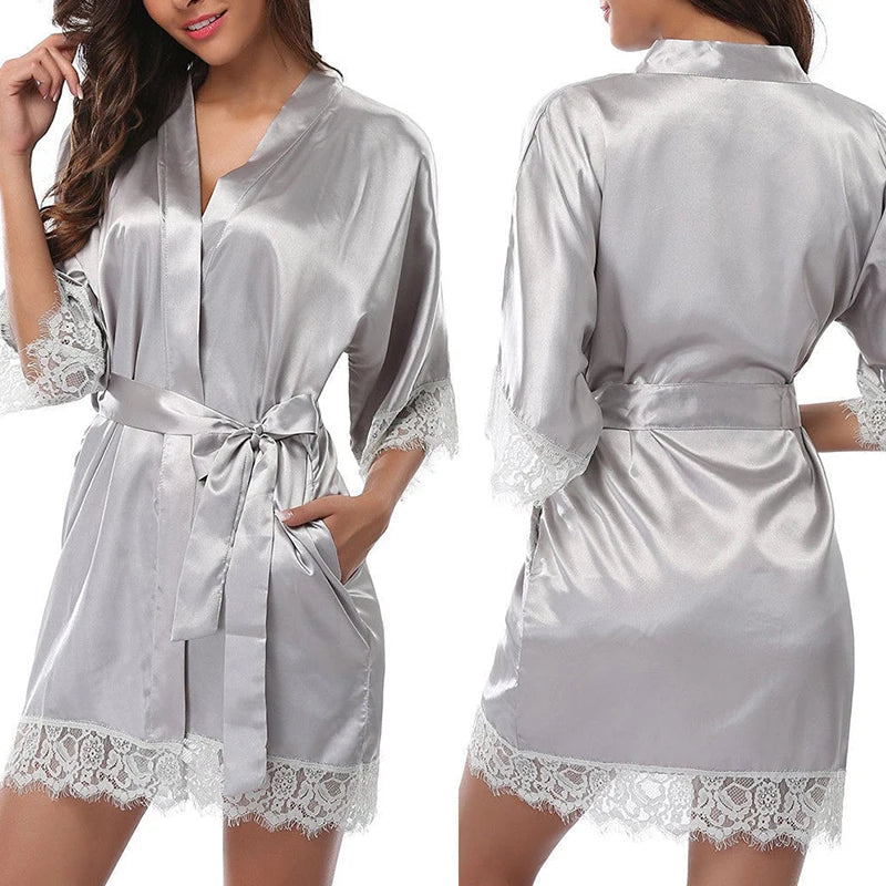 Women's Ice Silk Glossy Robe Nightgown