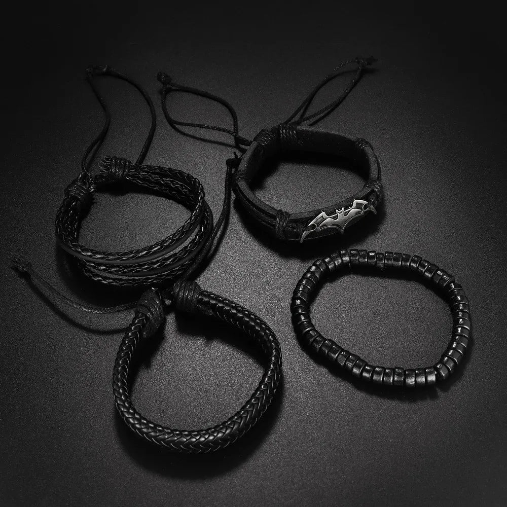 Black Leather Beaded Bracelet