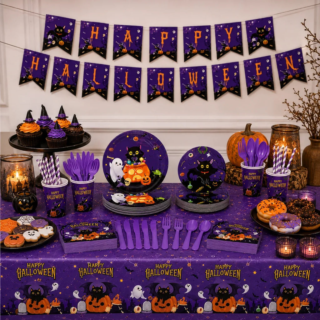 Black Cat Pumpkin Tableware Set