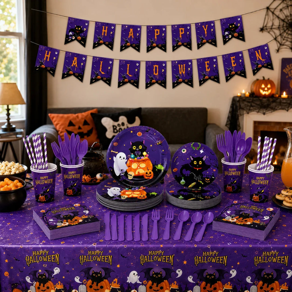 Black Cat Pumpkin Tableware Set