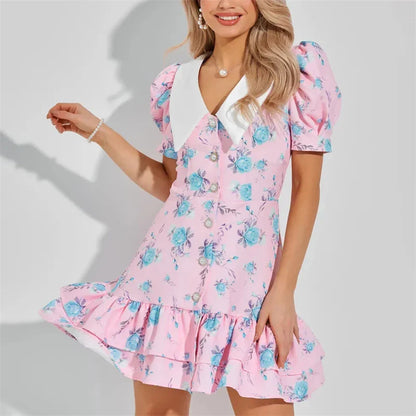 Puff Sleeve Ruffled Dress