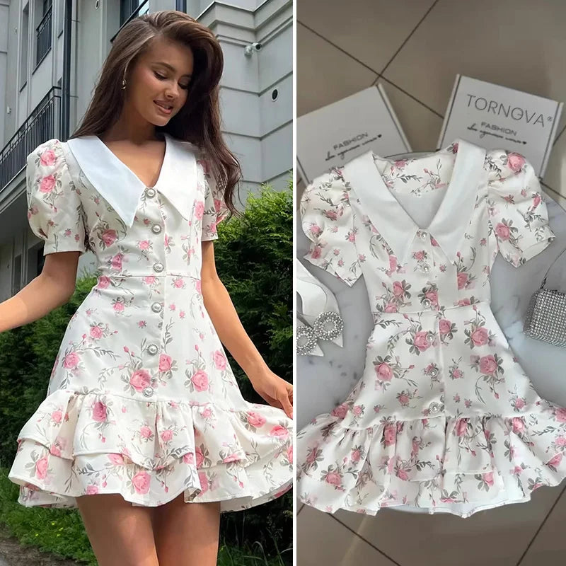 Puff Sleeve Ruffled Dress