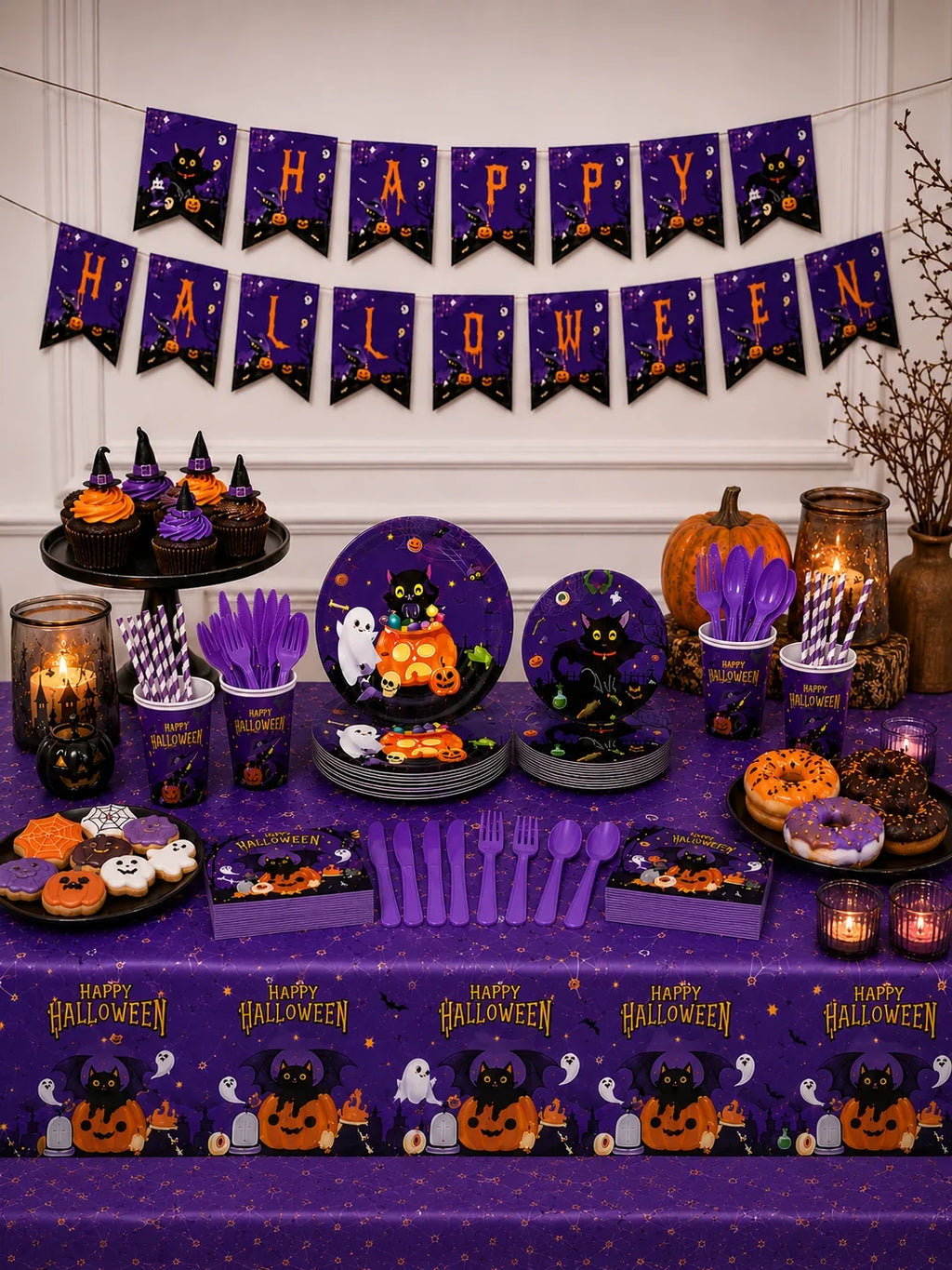 Black Cat Pumpkin Tableware Set