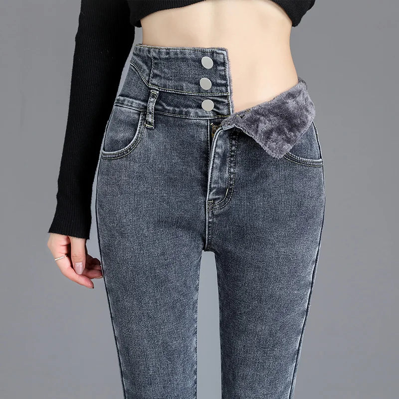 neverfunction Fleece-Lined Skinny Jeans