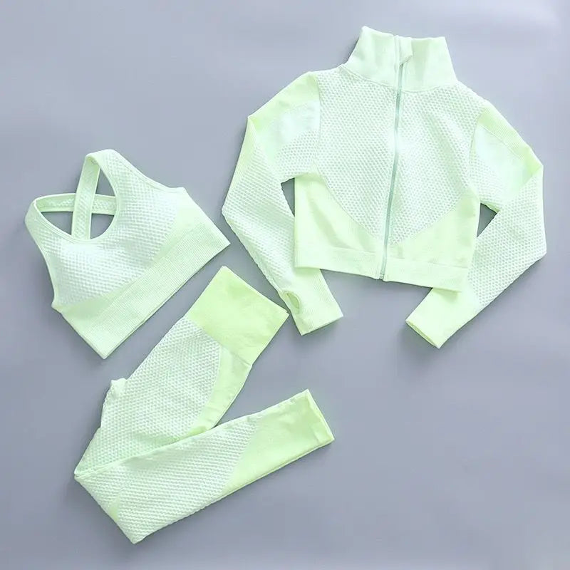 Polyester Patchwork Long Sleeve Two-Piece Yoga Set