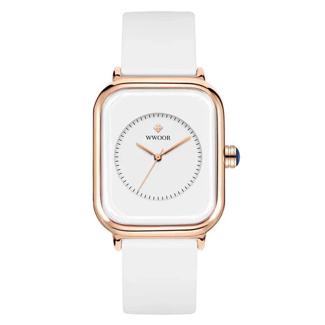 Women’s Luxury Square Quartz Watch with Silicone Band
