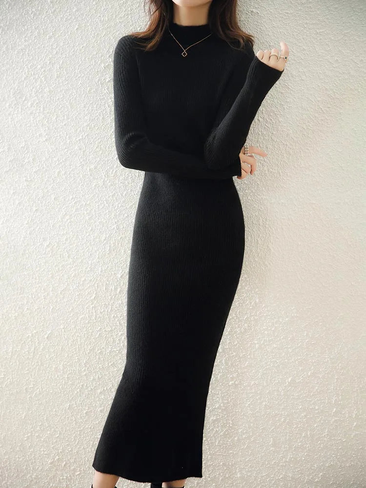 Merino Wool Knitted Sweater Dress