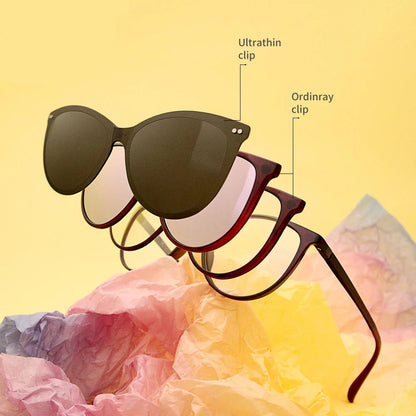 Retro Cat Eye Clip-On Polarized Sunglasses