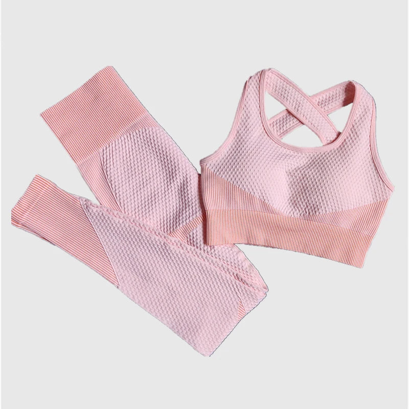 Polyester Patchwork Long Sleeve Two-Piece Yoga Set