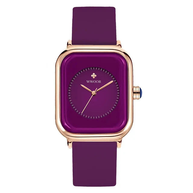 Women’s Luxury Square Quartz Watch with Silicone Band