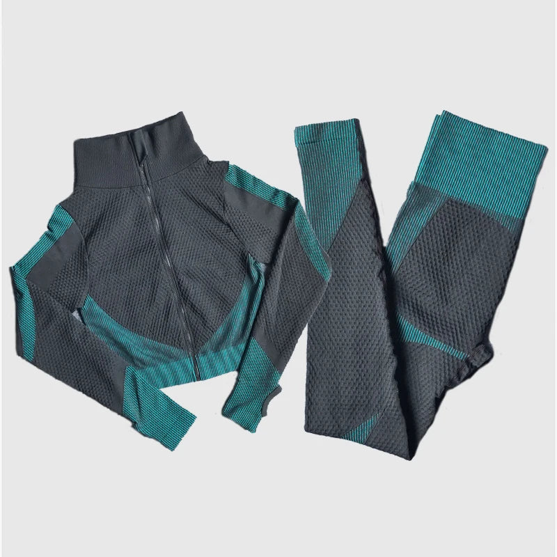 Polyester Patchwork Long Sleeve Two-Piece Yoga Set