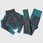 Polyester Patchwork Long Sleeve Two-Piece Yoga Set