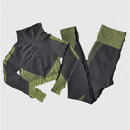 Polyester Patchwork Long Sleeve Two-Piece Yoga Set