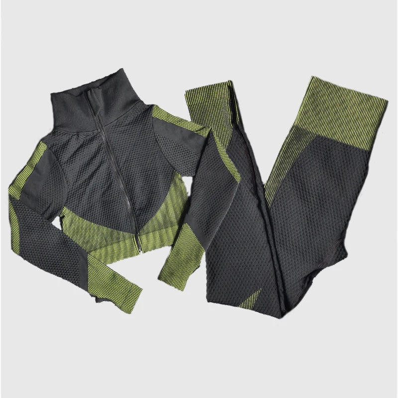 Polyester Patchwork Long Sleeve Two-Piece Yoga Set
