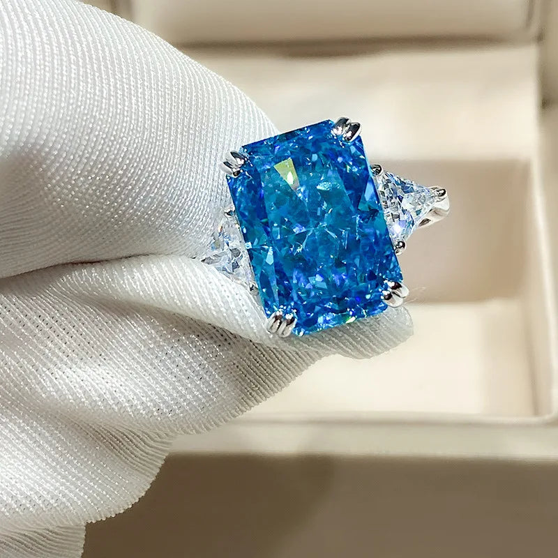 Sterling Silver Rectangle Zircon Ring