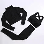 Polyester Patchwork Long Sleeve Two-Piece Yoga Set