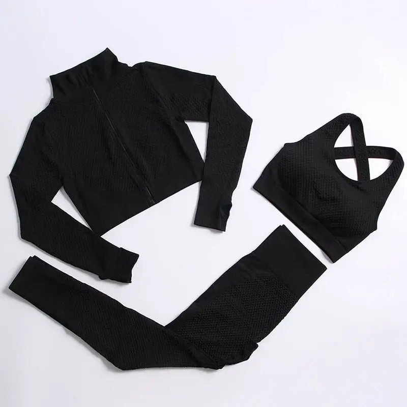 Polyester Patchwork Long Sleeve Two-Piece Yoga Set