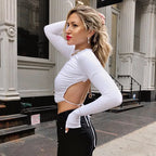 Broadcloth Solid Crew Neck Long Sleeve Crop Top