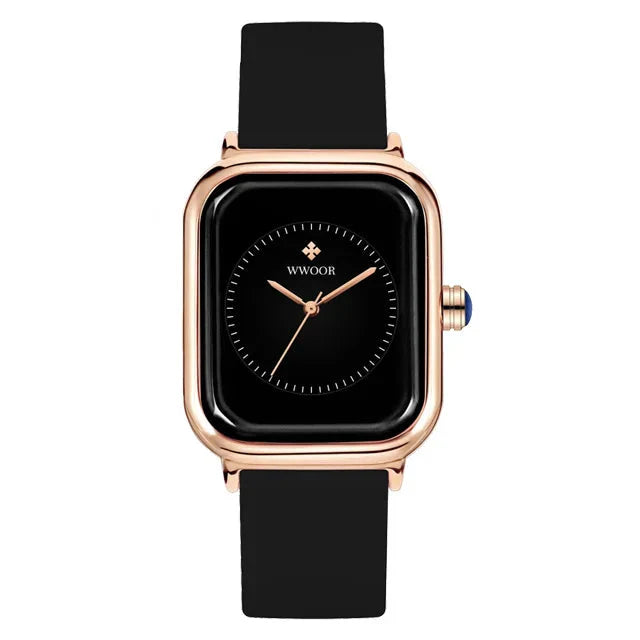 Women’s Luxury Square Quartz Watch with Silicone Band