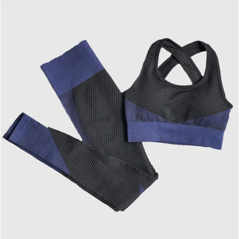 Polyester Patchwork Long Sleeve Two-Piece Yoga Set
